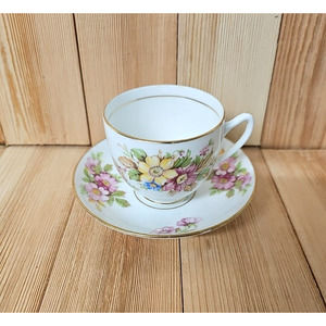 Duchess Yellow with Pink Gold Rim Cup and Saucer. Bone China England Vintage.